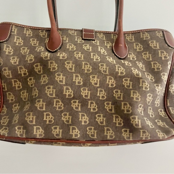 Dooney & Bourke Signature Jacquard Brown Tan Logo Canvas Satchel Purse Classic M - Picture 7 of 12